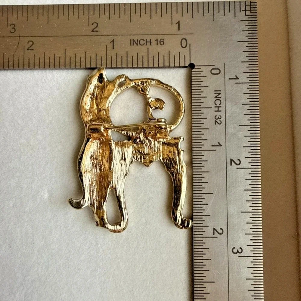 Whimsical Cat Fishbowl Brooch White Enamel Gold Tone Dangling Fish Novelty Pin